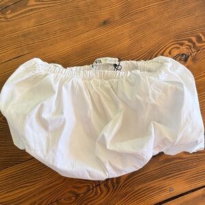 Zara Crisp White Gathered Puffy Tube Top